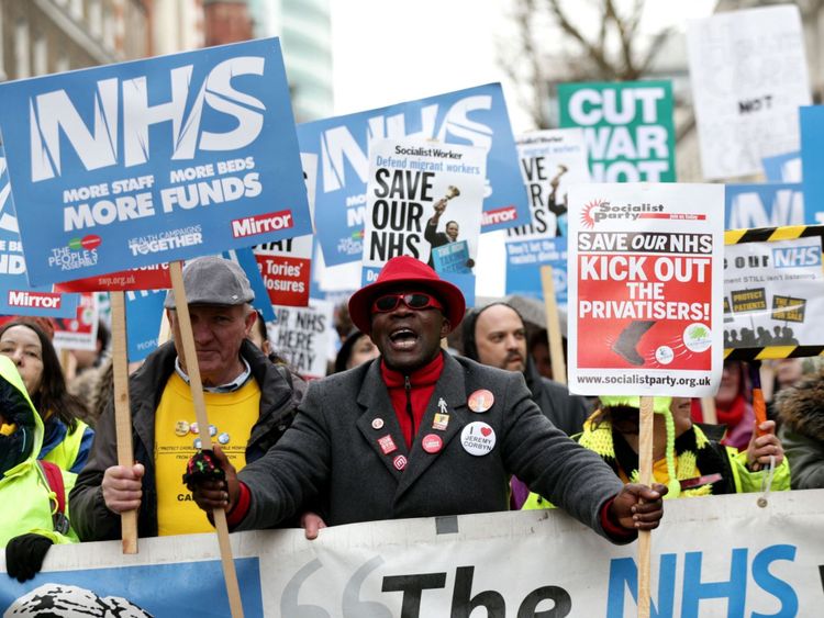 Demonstrators marched in support of the NHS, calling for more funding