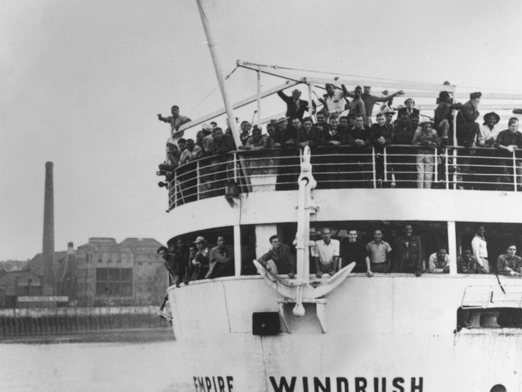 22nd June 1948: The ex-troopship &#39;Empire Windrush&#39; arriving at Tilbury Docks from Jamaica, with 482 Jamaicans on board, emigrating to Britain