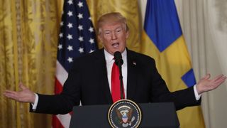U.S. President Donald Trump addresses a joint news conference with Sweden&#39;s Prime Minister Stefan Lofven