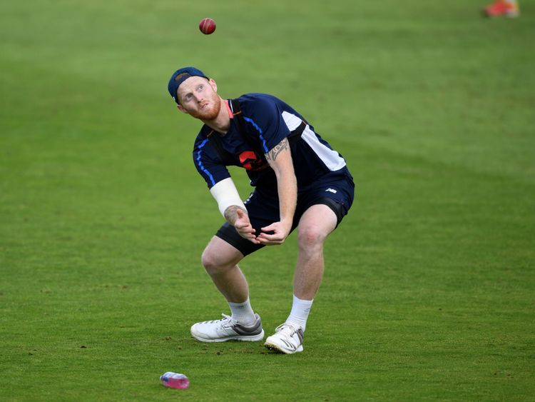 Ben Stokes fields the ball during a nets session at Trent Bridge
