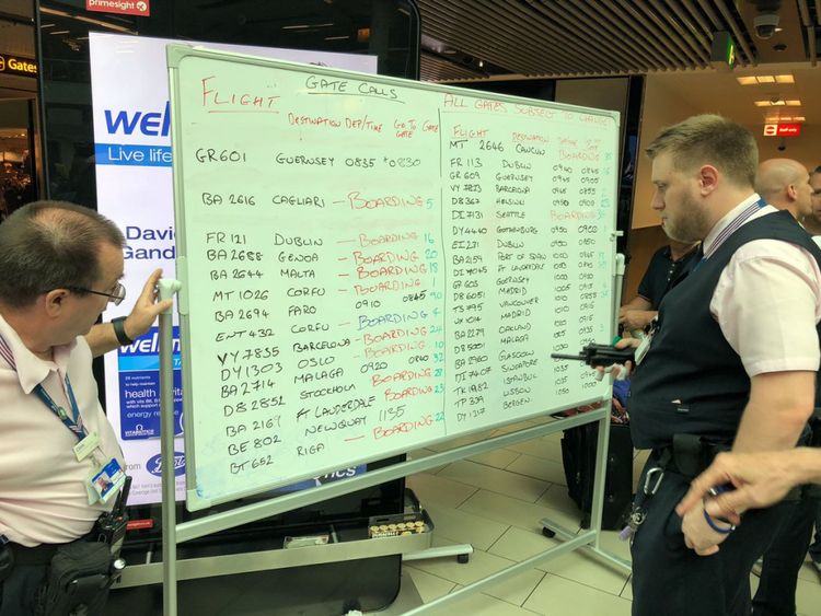 Staf have been using marker pens to update passengers. Credit: Edmund von der Burg