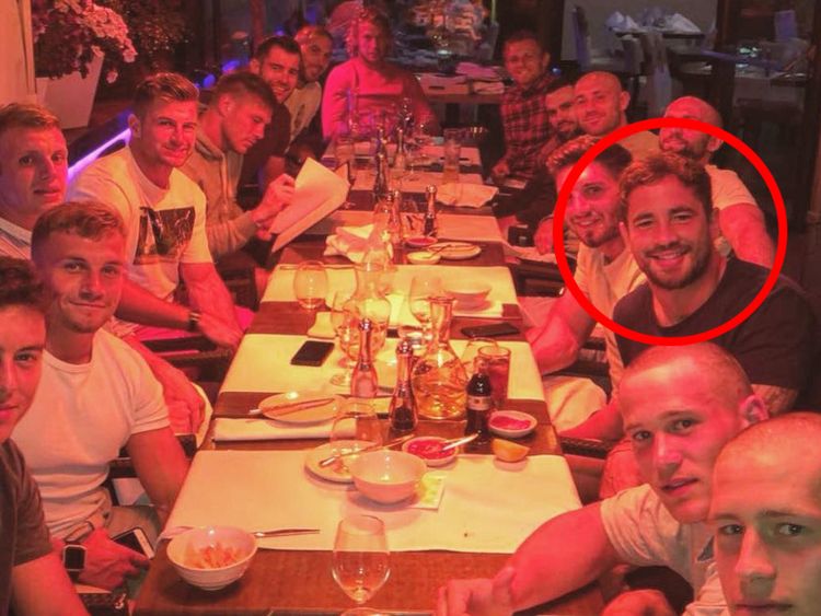 Danny Cipriani with his Gloucester team mates before the alleged offence