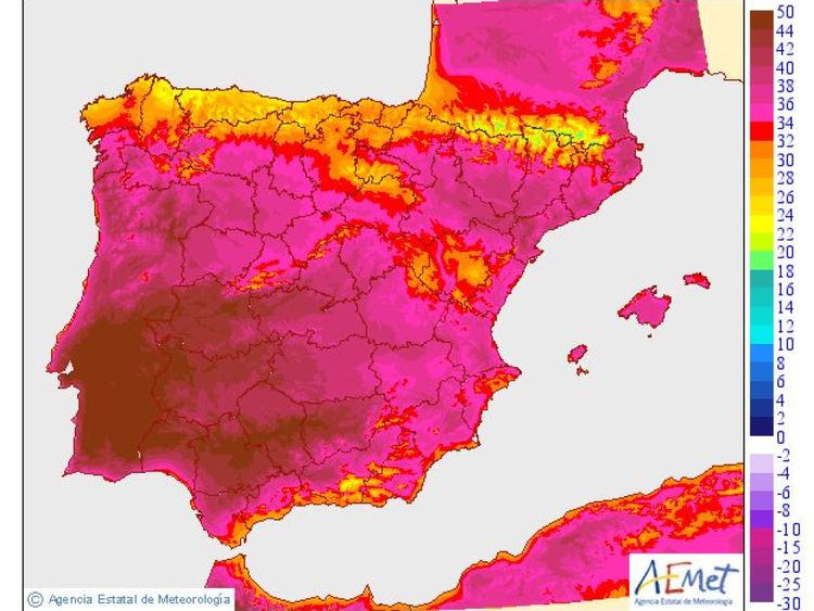The worst of the heat is forecast for southern Portugal and southwest Spain. Pic: AEMET