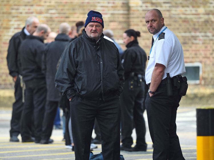 Members of the POA, the trade union for prison staff, protesting outside HMP Wormwood Scrubs in London