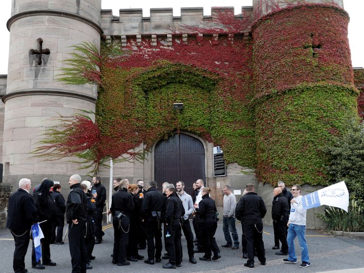 Prison staff outside Leicester Prison