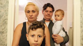 The Tudoroiu family in their £600 shared room in London.