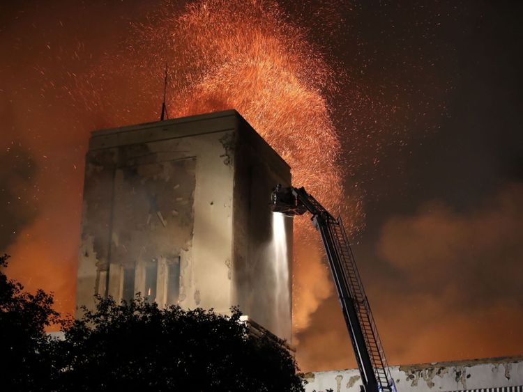 Part of the roof has collapsed as a result of the fire