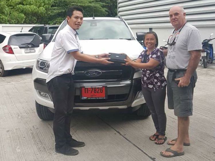 Alan Hogg, 64, and wife Nott, 61, with their brand new pick-up truck, which was stolen when they disappeared. Pic: Viral Press